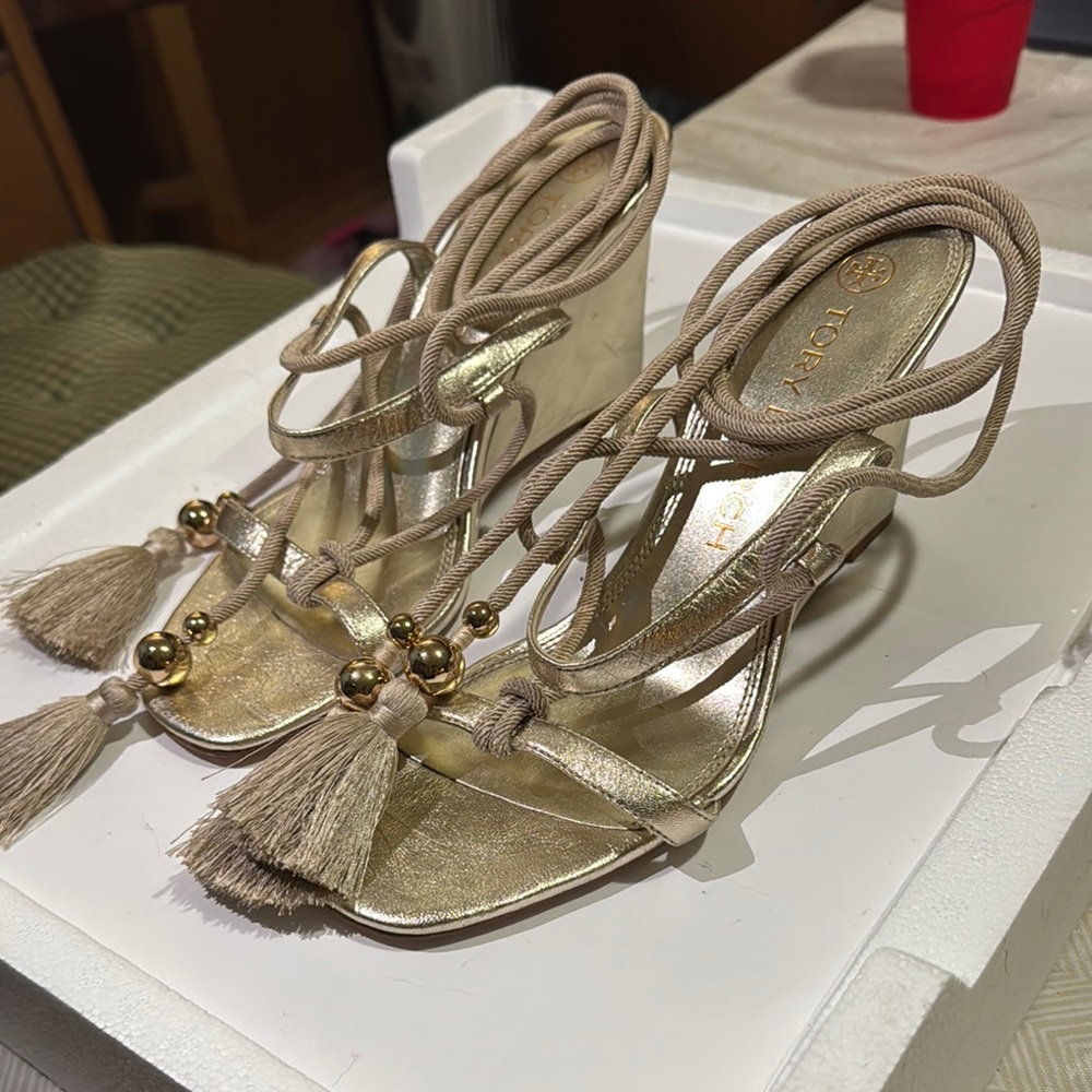Tory Burch Gold Strappy Heels